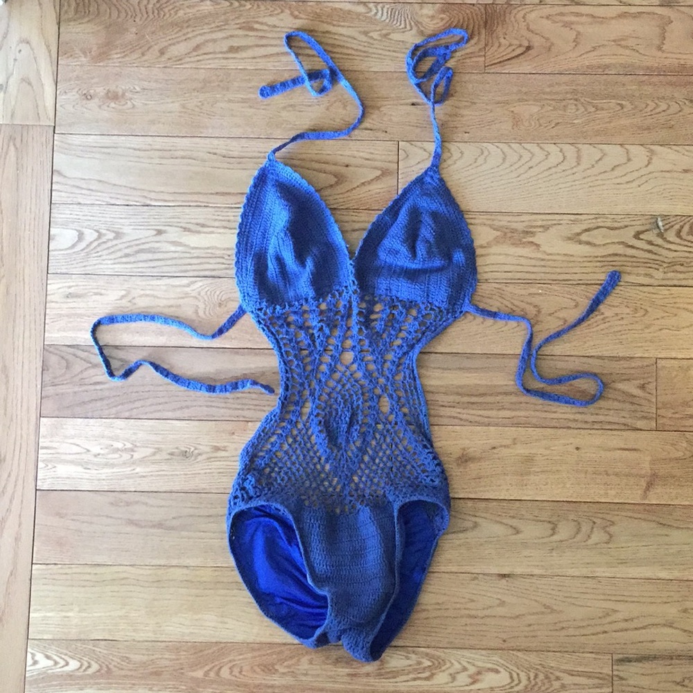 One piece crotchet blue bathing suit by Doll & Co